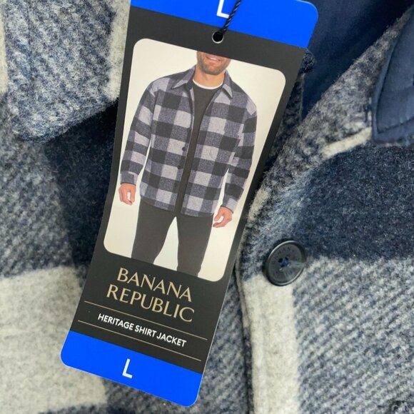 NEW Banana Republic Men's L Heritage Shirt Jacket Large Navy Gray Plaid - Picture 6 of 11